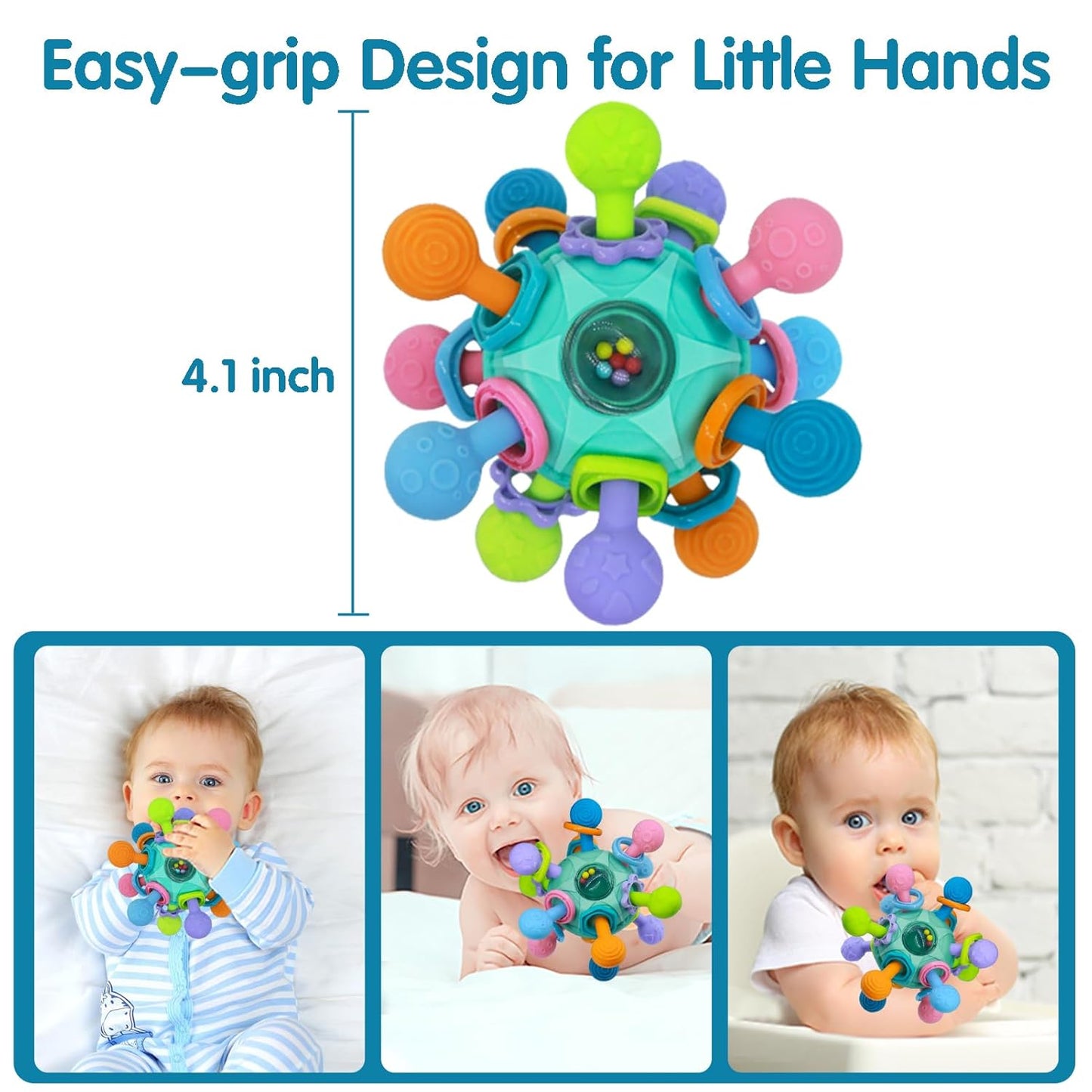 Baby Spielzeug Ab 3 Monate, Sensorik Beißspielzeug,Babyspielzeug 0-6 Monate Mit Shaker/Grab/Spin, Montessori Greifball Für Babys, Baby Geschenk Ab 0 4 6 9 Monate (Blau)