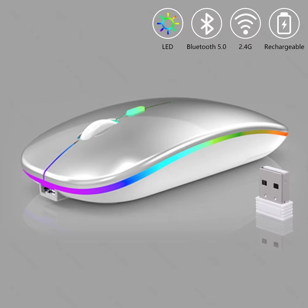 Wireless Mouse Bluetooth Rechargeable Mouse Ultra-Thin Silent LED Colorful Backlit Gaming Mouse for Ipad Computer Laptop PC