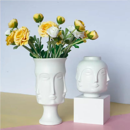 Scandinavian White Ceramic Vase Decoration Home Decoration Crafts Modern Interior Decoration Countertop Vase Art Face Shape Vase