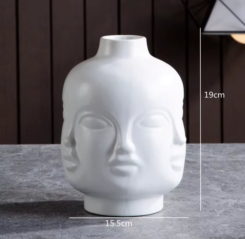 Scandinavian White Ceramic Vase Decoration Home Decoration Crafts Modern Interior Decoration Countertop Vase Art Face Shape Vase