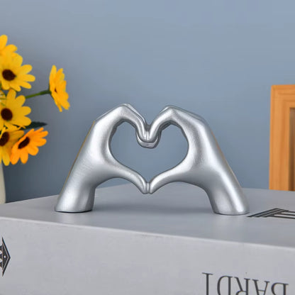 Gold Decoration, Heart Hand Statue Living Room Bedroom Decoration, Love Finger Modern Hand Gesture Sculpture Home Shelf Desktop