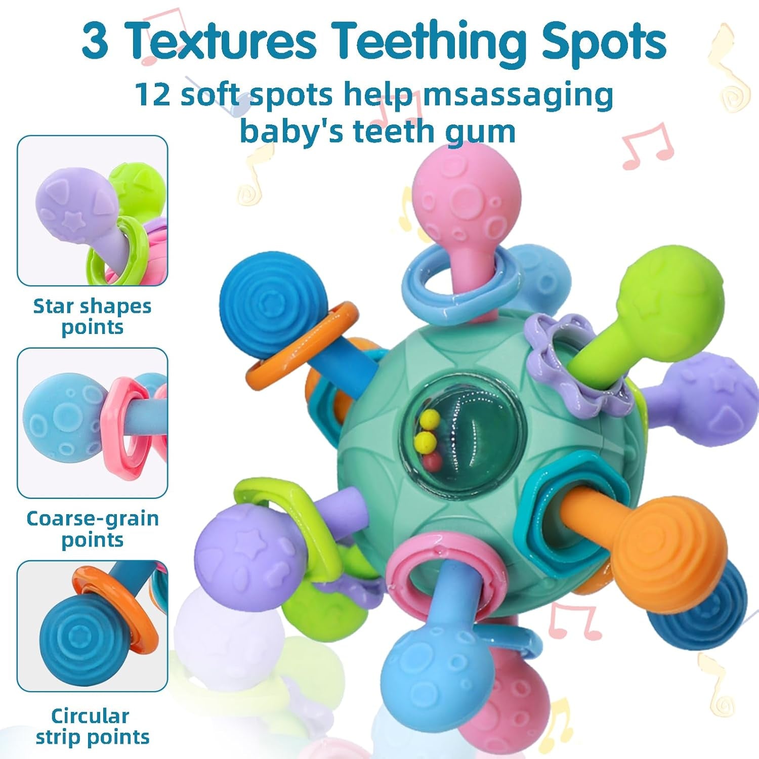 Baby Spielzeug Ab 3 Monate, Sensorik Beißspielzeug,Babyspielzeug 0-6 Monate Mit Shaker/Grab/Spin, Montessori Greifball Für Babys, Baby Geschenk Ab 0 4 6 9 Monate (Blau)