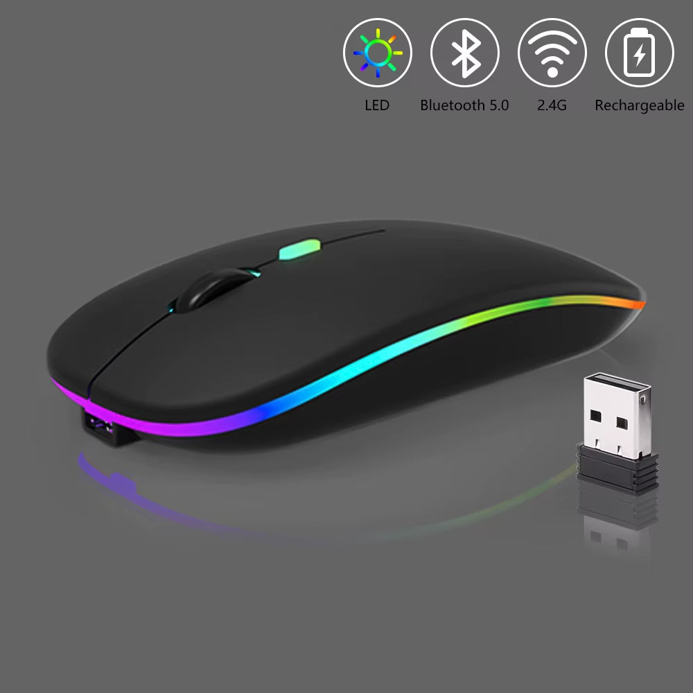 Wireless Mouse Bluetooth Rechargeable Mouse Ultra-Thin Silent LED Colorful Backlit Gaming Mouse for Ipad Computer Laptop PC