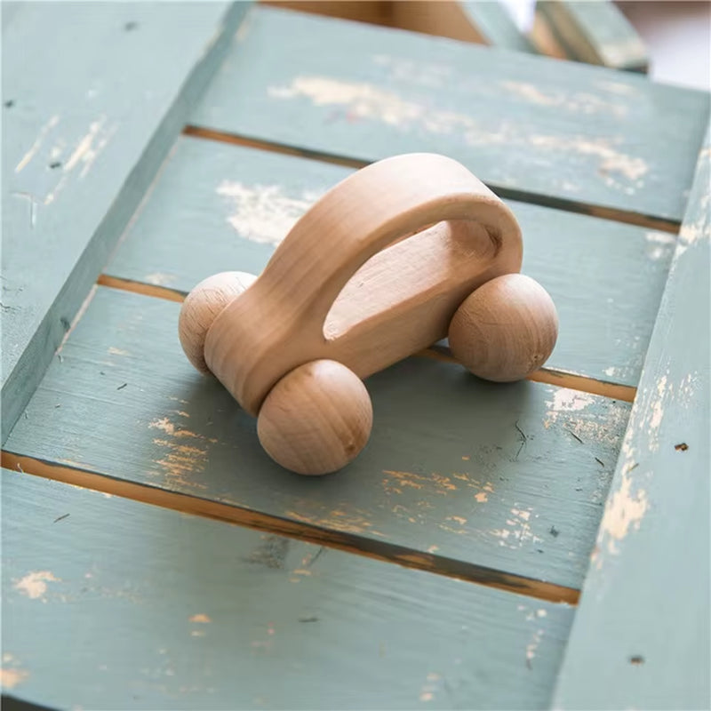 1Pc Baby Toy Beech Bear Hand Teething Baby Rattles Wood Ring Cartoon Car Play Gym Montessori Stroller Toy Educational Toys