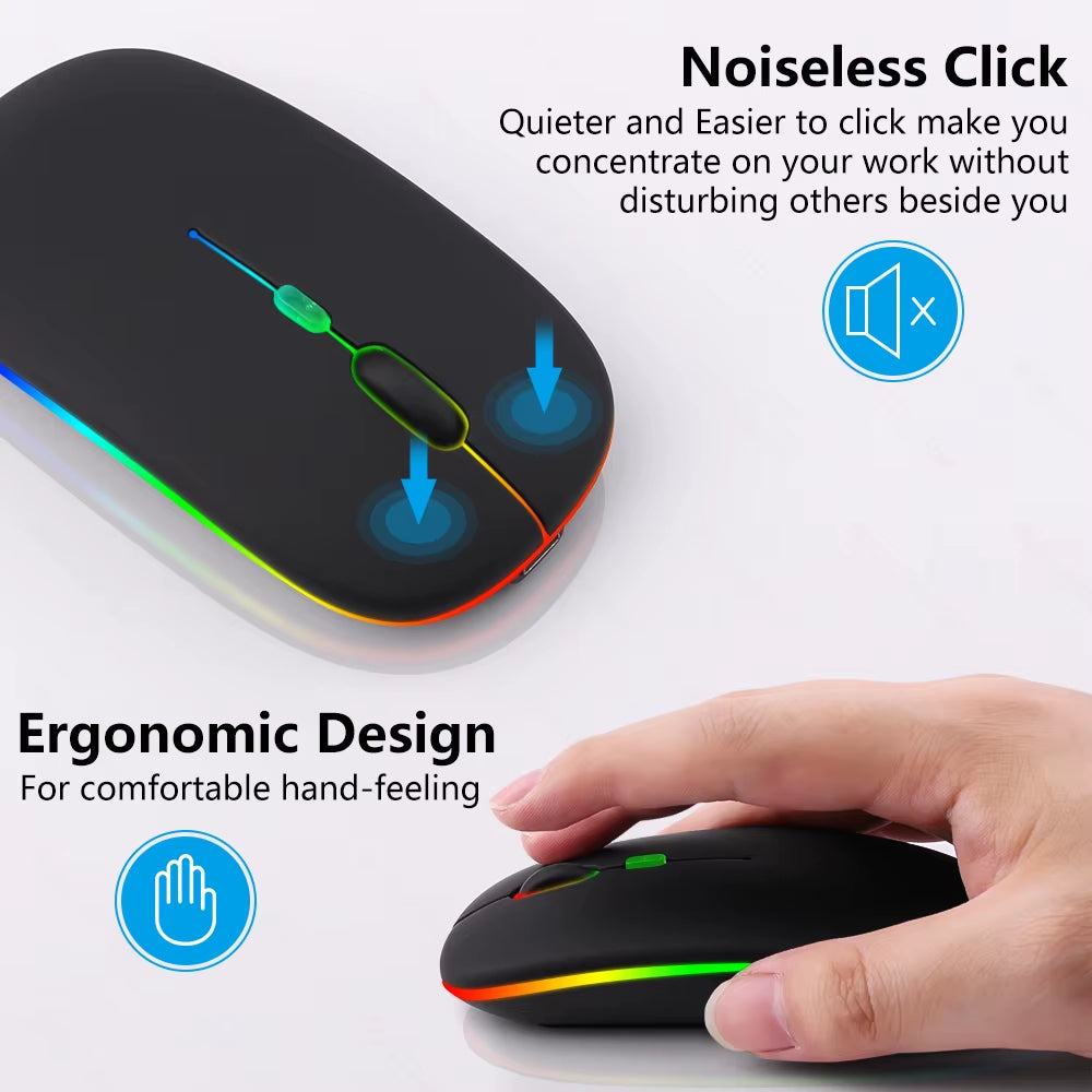 Wireless Mouse Bluetooth Rechargeable Mouse Ultra-Thin Silent LED Colorful Backlit Gaming Mouse for Ipad Computer Laptop PC