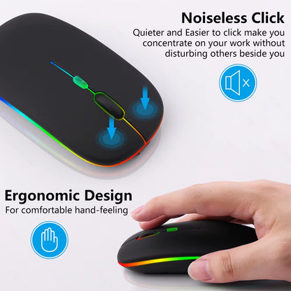 Wireless Mouse Bluetooth Rechargeable Mouse Ultra-Thin Silent LED Colorful Backlit Gaming Mouse for Ipad Computer Laptop PC