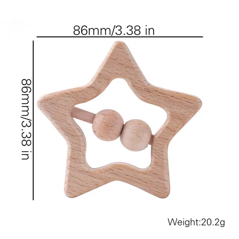 1Pc Baby Toy Beech Bear Hand Teething Baby Rattles Wood Ring Cartoon Car Play Gym Montessori Stroller Toy Educational Toys