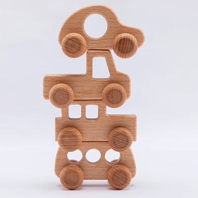 1Pcs Baby Toys Beech Wooden Blocks Wooden Car Cartoon Educational Montessori Toys for Children Teething Birthday Gift Custom Nam