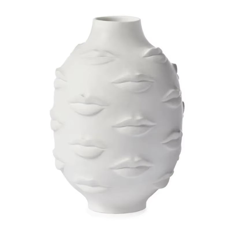 Scandinavian White Ceramic Vase Decoration Home Decoration Crafts Modern Interior Decoration Countertop Vase Art Face Shape Vase