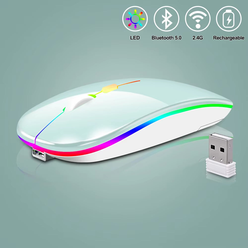 Wireless Mouse Bluetooth Rechargeable Mouse Ultra-Thin Silent LED Colorful Backlit Gaming Mouse for Ipad Computer Laptop PC