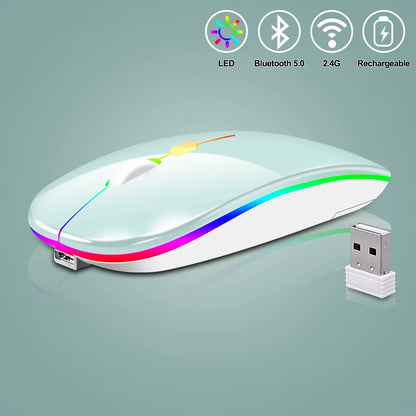 Wireless Mouse Bluetooth Rechargeable Mouse Ultra-Thin Silent LED Colorful Backlit Gaming Mouse for Ipad Computer Laptop PC