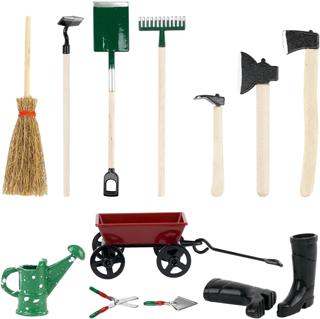 12 Stück Miniatur Puppenhaus Set, Mini Gartengeräte, Miniatur Garten Zubehör, Puppen Gartengeräte, Puppenhaus Garten Möbel, Wichtel Garten Zubehör Weihnachten Für 1:12 Puppenhaus Miniatur Garten Deko