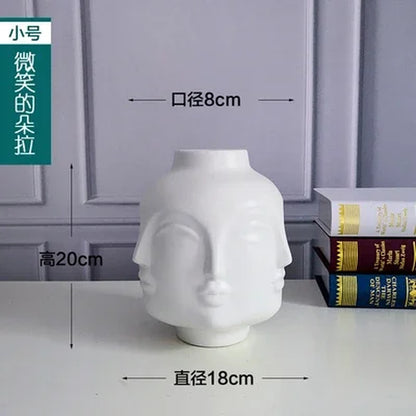 Scandinavian White Ceramic Vase Decoration Home Decoration Crafts Modern Interior Decoration Countertop Vase Art Face Shape Vase