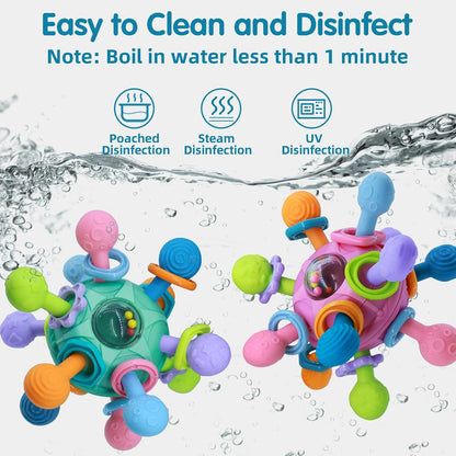 Baby Spielzeug Ab 3 Monate, Sensorik Beißspielzeug,Babyspielzeug 0-6 Monate Mit Shaker/Grab/Spin, Montessori Greifball Für Babys, Baby Geschenk Ab 0 4 6 9 Monate (Blau)