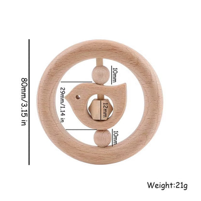 1Pc Baby Toy Beech Bear Hand Teething Baby Rattles Wood Ring Cartoon Car Play Gym Montessori Stroller Toy Educational Toys