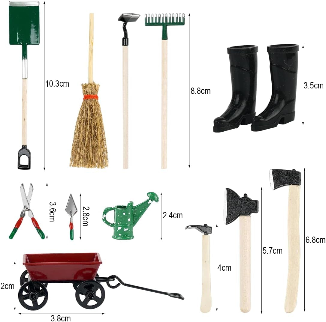 12 Stück Miniatur Puppenhaus Set, Mini Gartengeräte, Miniatur Garten Zubehör, Puppen Gartengeräte, Puppenhaus Garten Möbel, Wichtel Garten Zubehör Weihnachten Für 1:12 Puppenhaus Miniatur Garten Deko