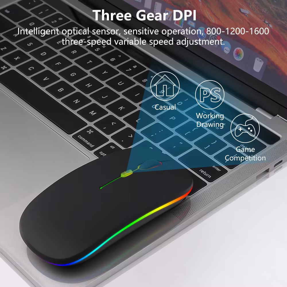 Wireless Mouse Bluetooth Rechargeable Mouse Ultra-Thin Silent LED Colorful Backlit Gaming Mouse for Ipad Computer Laptop PC