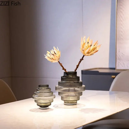 Creativity Amber Glass Vase Hydroponics Flowers Pots Tower Shape Flower Arrangement Desk Decoration Floral Vase Modern Decor