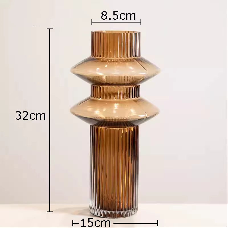 Creativity Amber Glass Vase Hydroponics Flowers Pots Tower Shape Flower Arrangement Desk Decoration Floral Vase Modern Decor