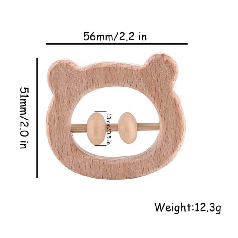 1Pc Baby Toy Beech Bear Hand Teething Baby Rattles Wood Ring Cartoon Car Play Gym Montessori Stroller Toy Educational Toys