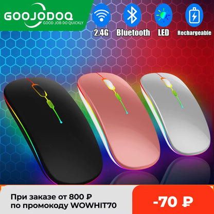 Wireless Mouse Bluetooth Rechargeable Mouse Ultra-Thin Silent LED Colorful Backlit Gaming Mouse for Ipad Computer Laptop PC