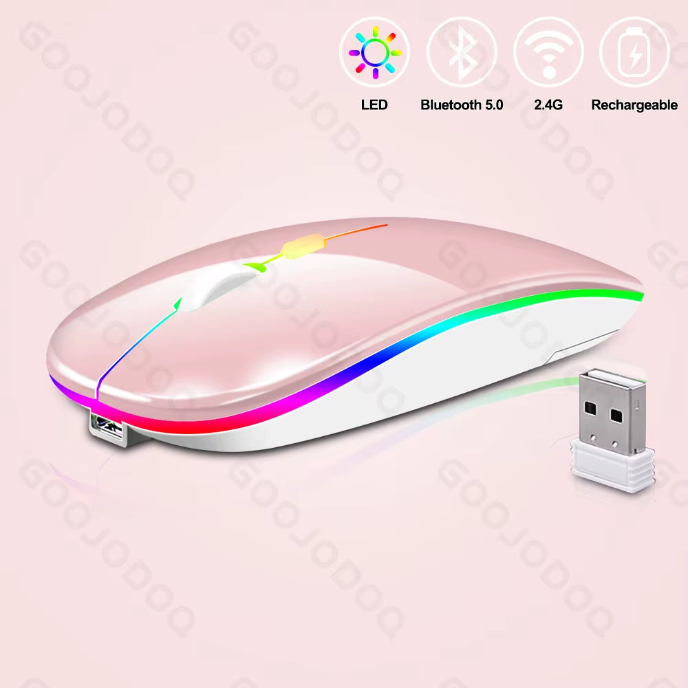 Wireless Mouse Bluetooth Rechargeable Mouse Ultra-Thin Silent LED Colorful Backlit Gaming Mouse for Ipad Computer Laptop PC