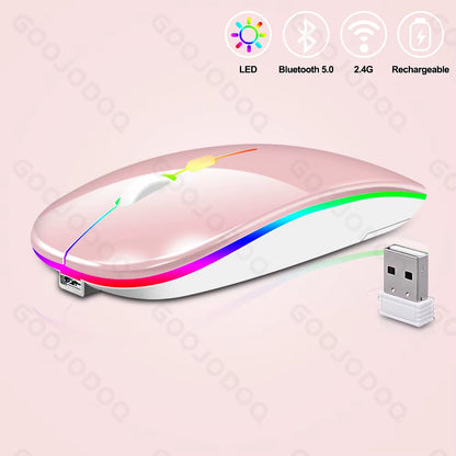 Wireless Mouse Bluetooth Rechargeable Mouse Ultra-Thin Silent LED Colorful Backlit Gaming Mouse for Ipad Computer Laptop PC