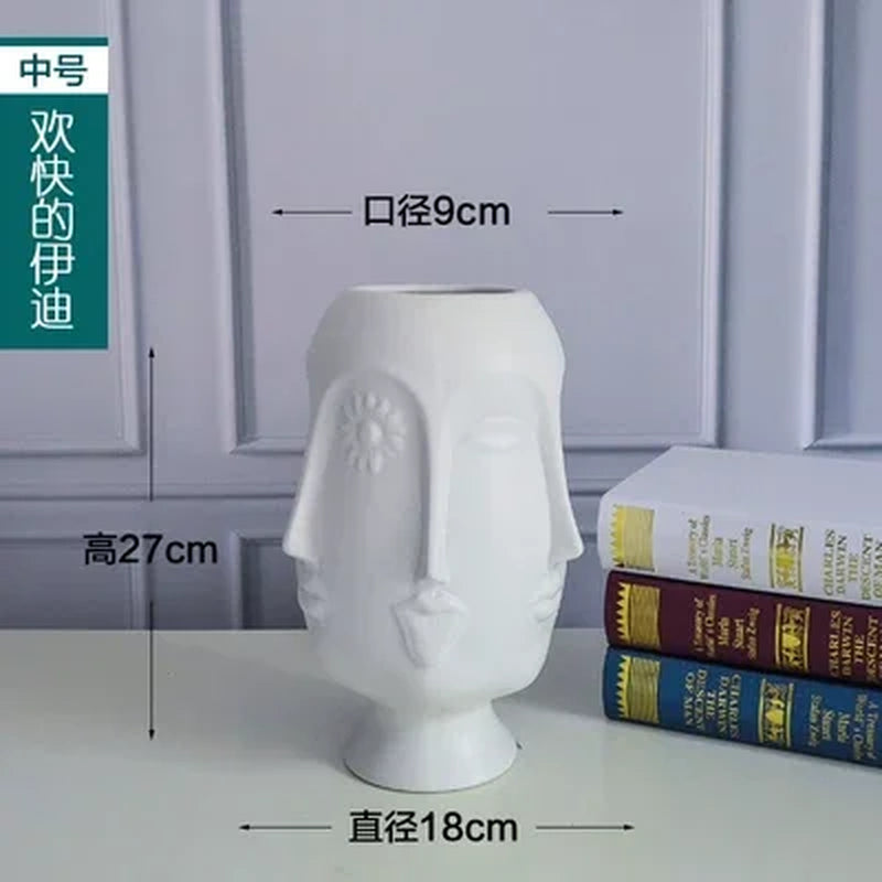 Scandinavian White Ceramic Vase Decoration Home Decoration Crafts Modern Interior Decoration Countertop Vase Art Face Shape Vase