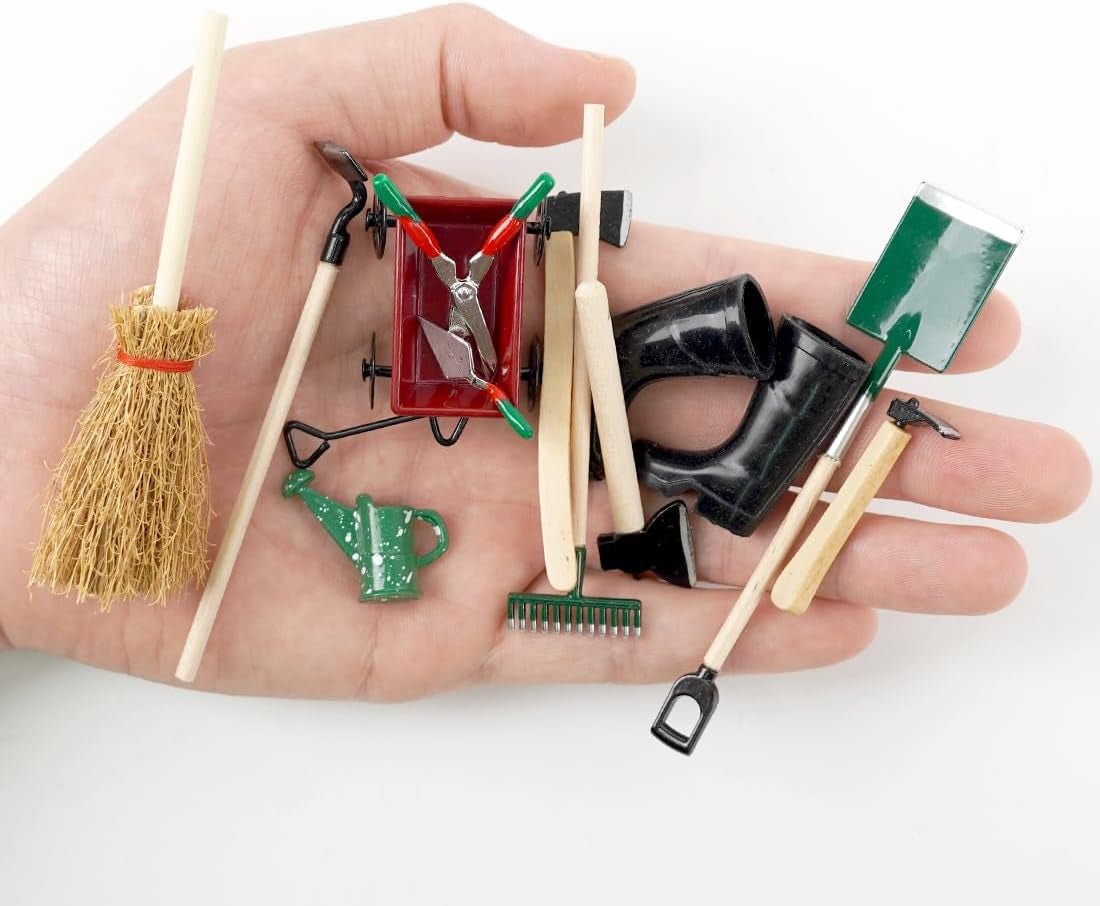 12 Stück Miniatur Puppenhaus Set, Mini Gartengeräte, Miniatur Garten Zubehör, Puppen Gartengeräte, Puppenhaus Garten Möbel, Wichtel Garten Zubehör Weihnachten Für 1:12 Puppenhaus Miniatur Garten Deko