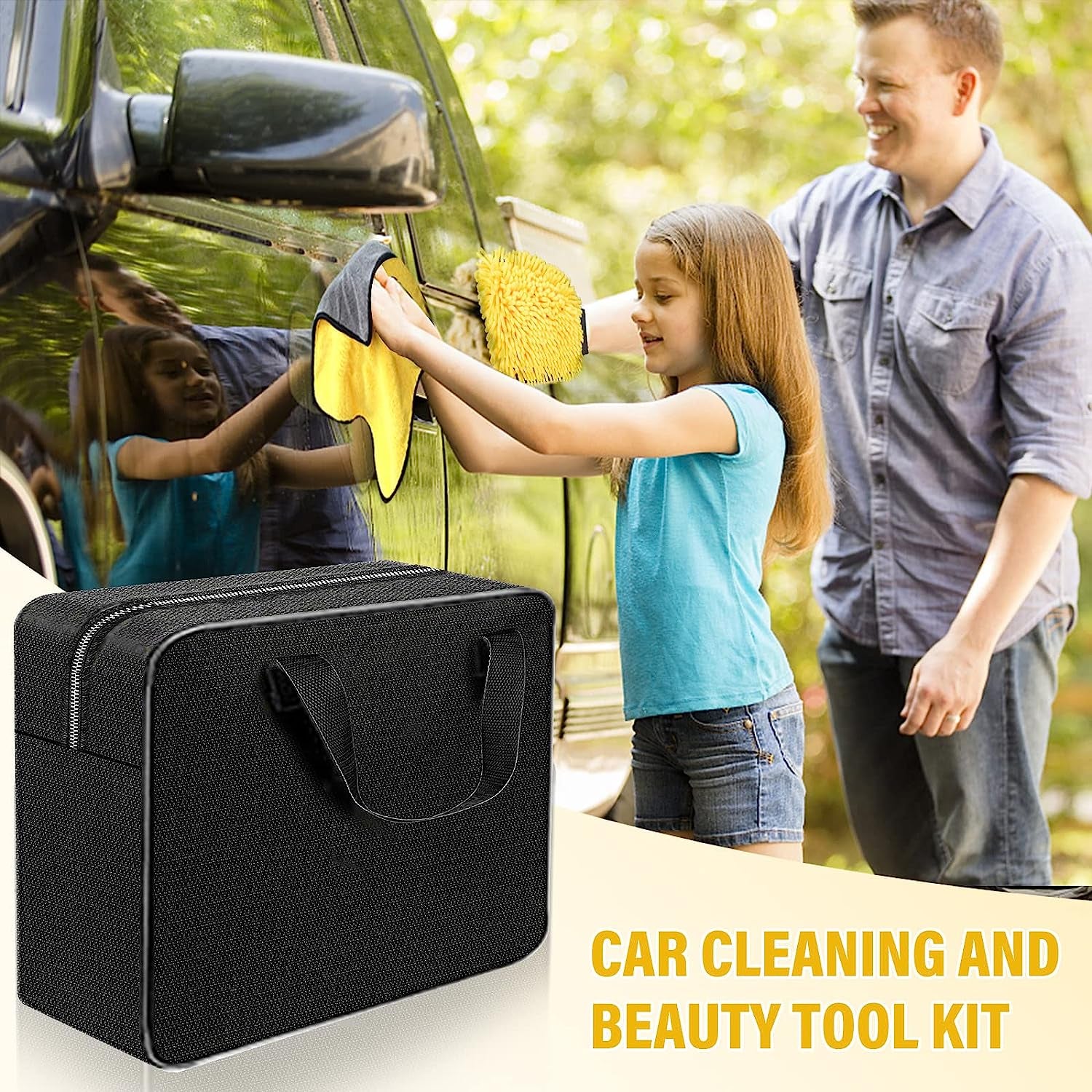 AOKITO Auto Reinigungsset - 20-Teiliges Autopflege Set Für Innenraum Und Außen - Autowaschset Mit Bürsten, Polierschwämmen, Reinigungsgel Und Mehr - Praktische Tragetasche Inklusive