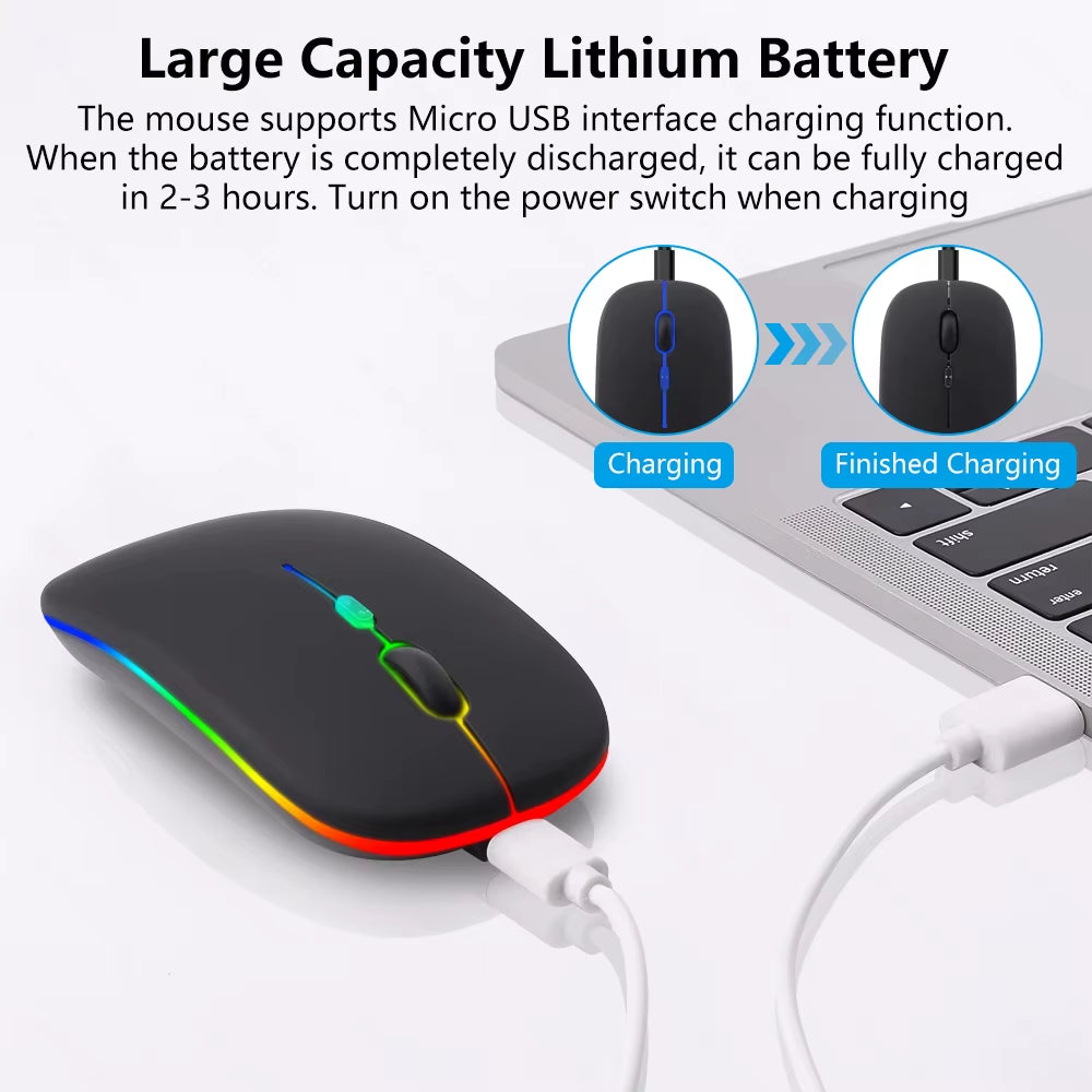 Wireless Mouse Bluetooth Rechargeable Mouse Ultra-Thin Silent LED Colorful Backlit Gaming Mouse for Ipad Computer Laptop PC