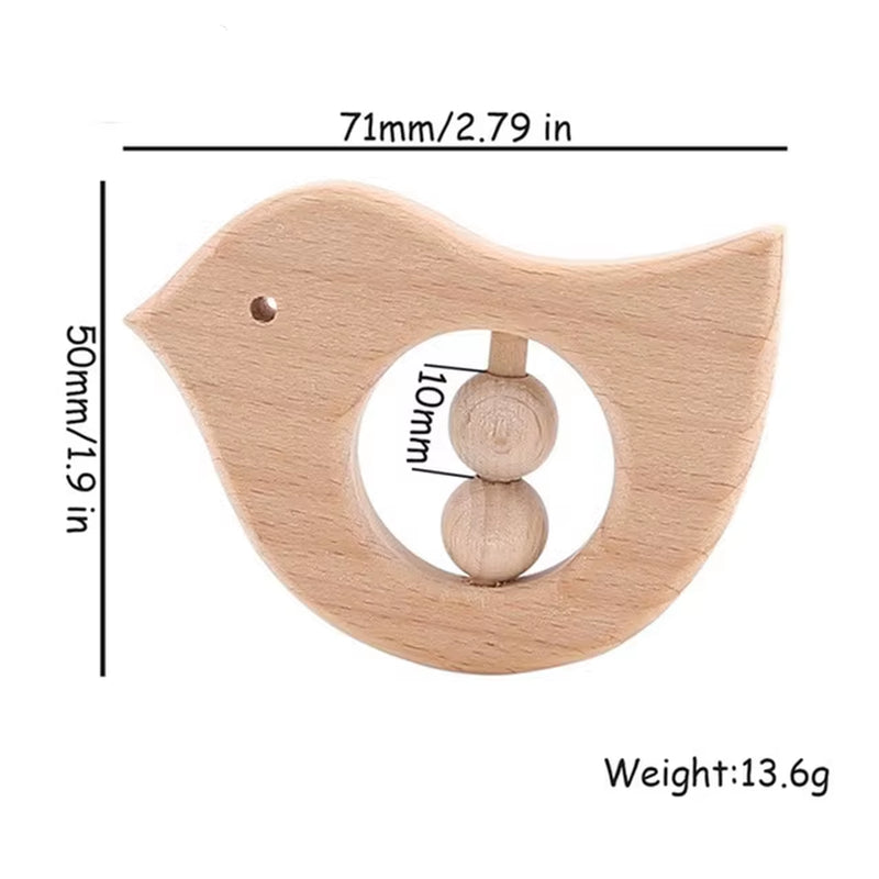 1Pc Baby Toy Beech Bear Hand Teething Baby Rattles Wood Ring Cartoon Car Play Gym Montessori Stroller Toy Educational Toys