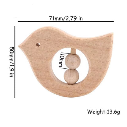 1Pc Baby Toy Beech Bear Hand Teething Baby Rattles Wood Ring Cartoon Car Play Gym Montessori Stroller Toy Educational Toys