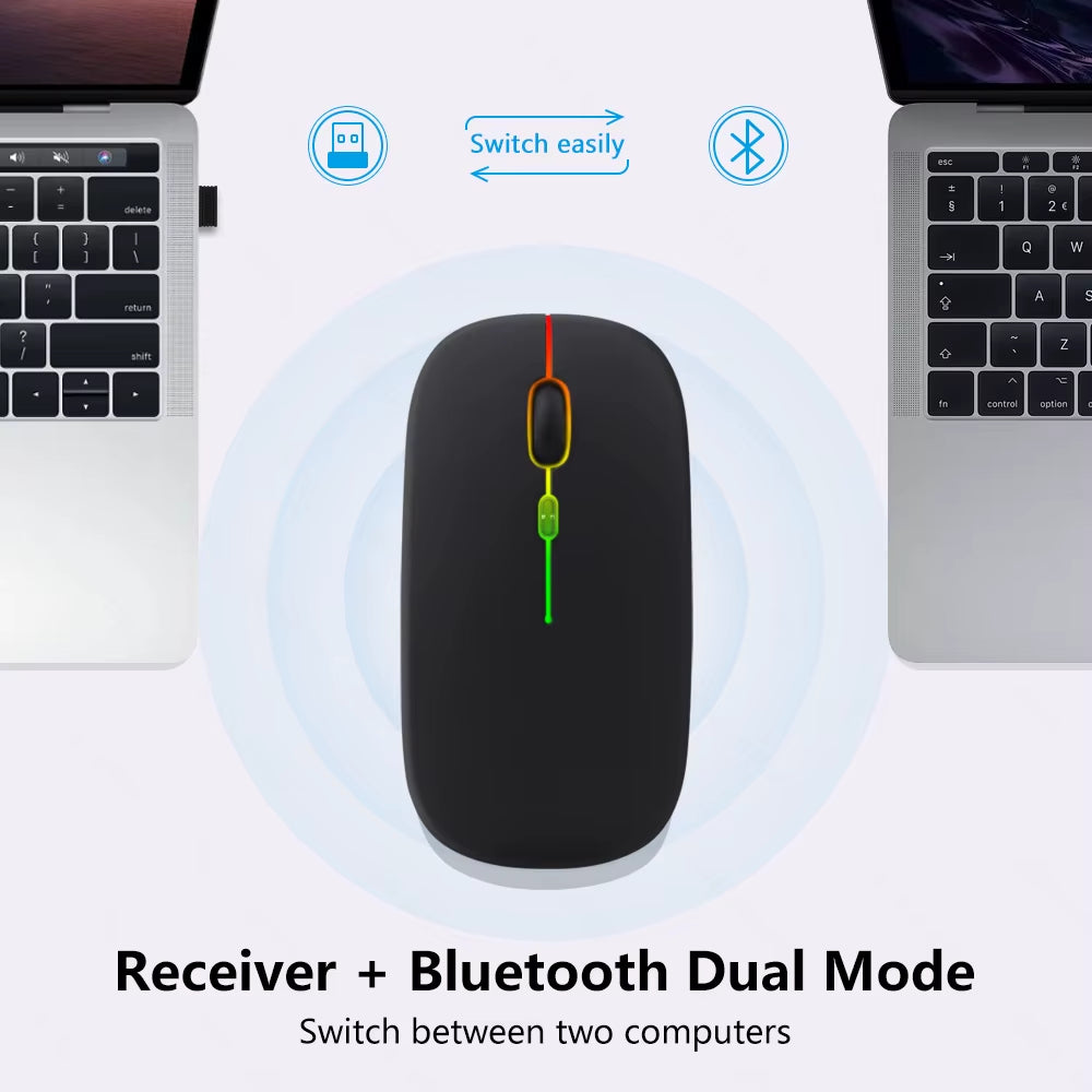 Wireless Mouse Bluetooth Rechargeable Mouse Ultra-Thin Silent LED Colorful Backlit Gaming Mouse for Ipad Computer Laptop PC