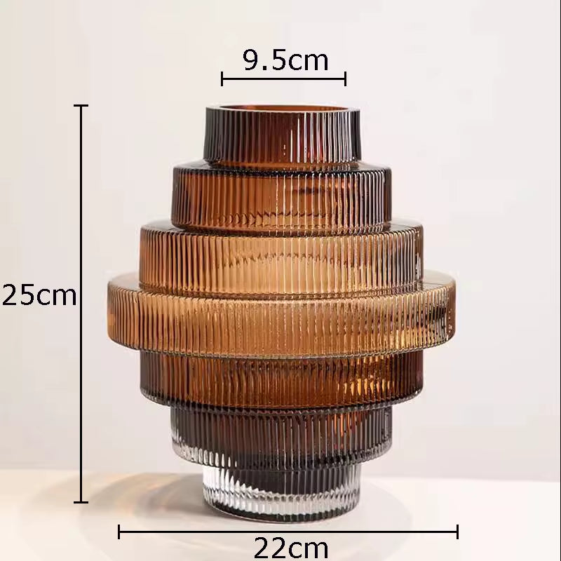 Creativity Amber Glass Vase Hydroponics Flowers Pots Tower Shape Flower Arrangement Desk Decoration Floral Vase Modern Decor
