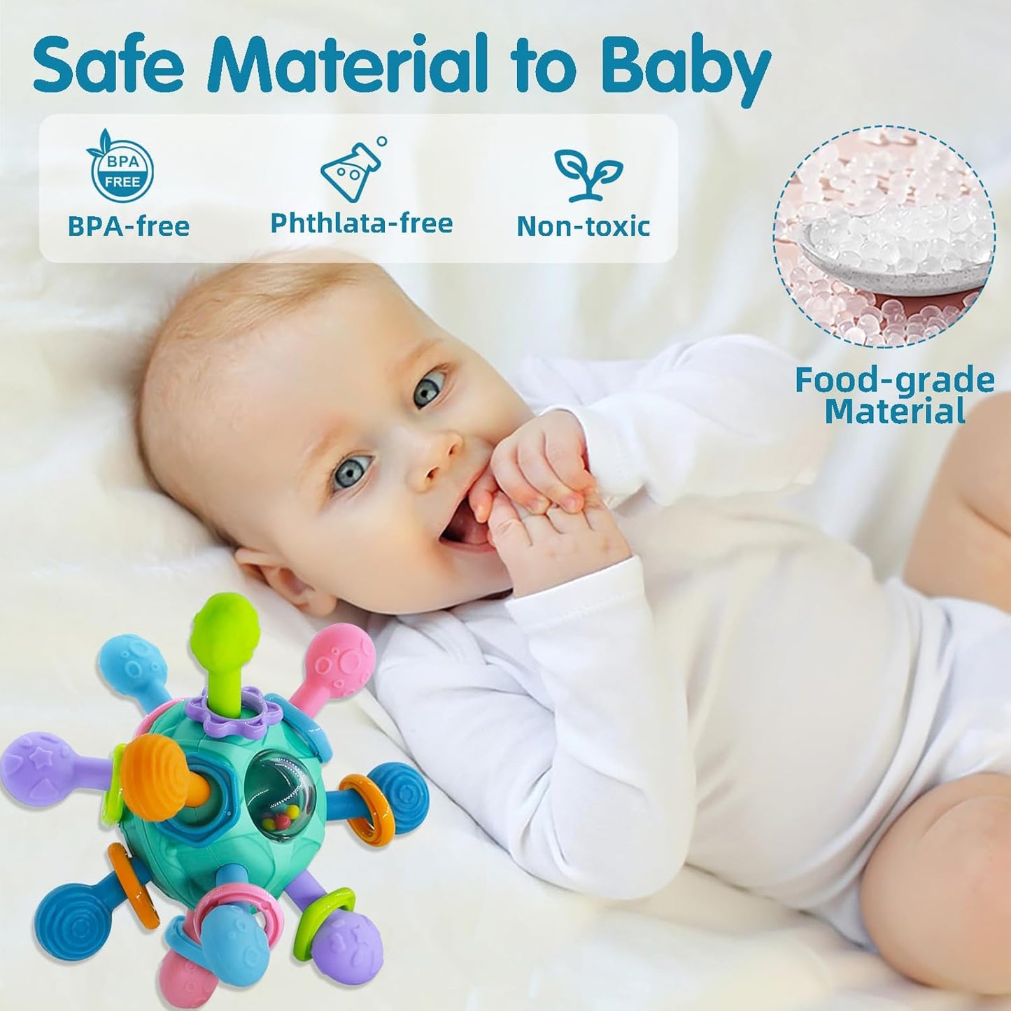 Baby Spielzeug Ab 3 Monate, Sensorik Beißspielzeug,Babyspielzeug 0-6 Monate Mit Shaker/Grab/Spin, Montessori Greifball Für Babys, Baby Geschenk Ab 0 4 6 9 Monate (Blau)