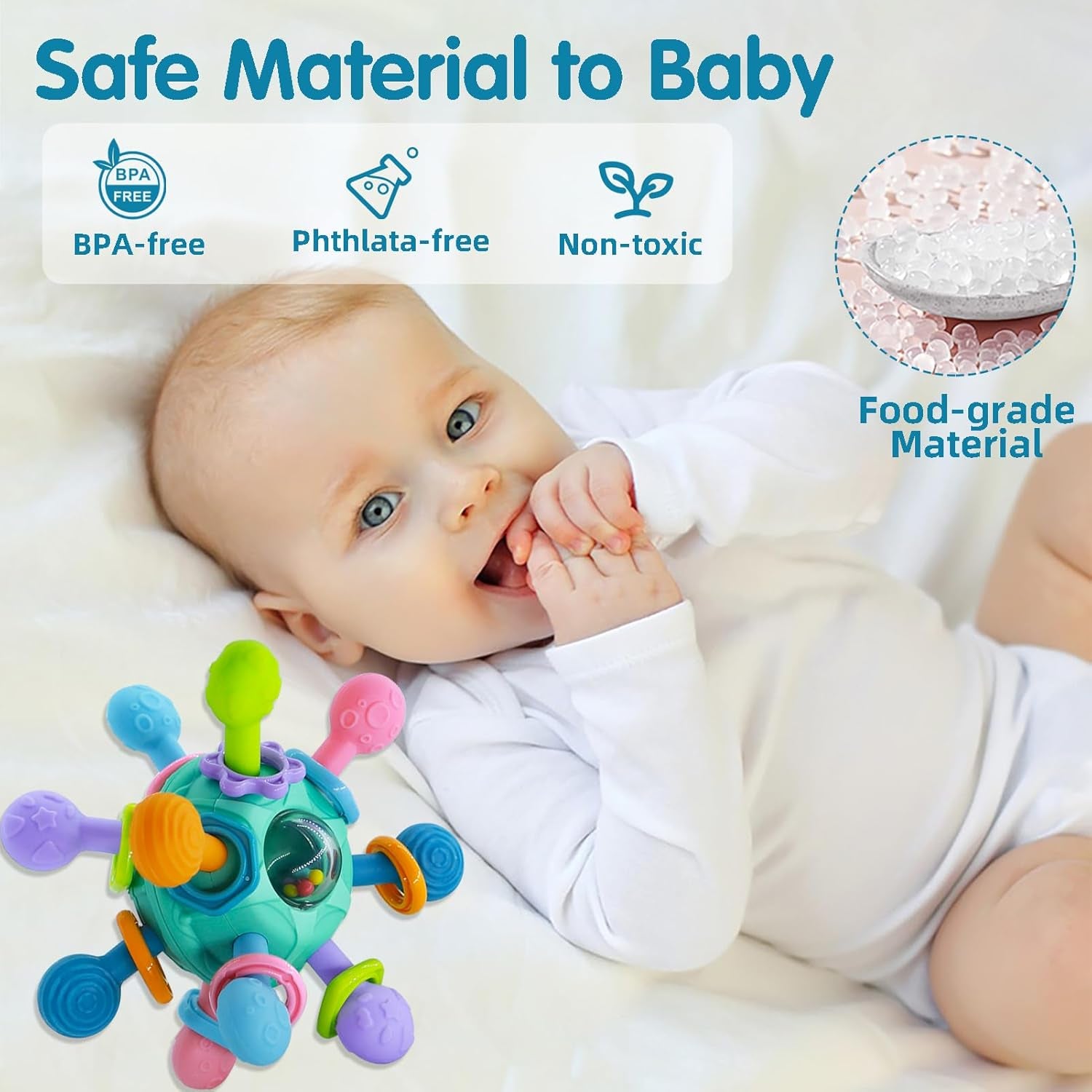 Baby Spielzeug Ab 3 Monate, Sensorik Beißspielzeug,Babyspielzeug 0-6 Monate Mit Shaker/Grab/Spin, Montessori Greifball Für Babys, Baby Geschenk Ab 0 4 6 9 Monate (Blau)