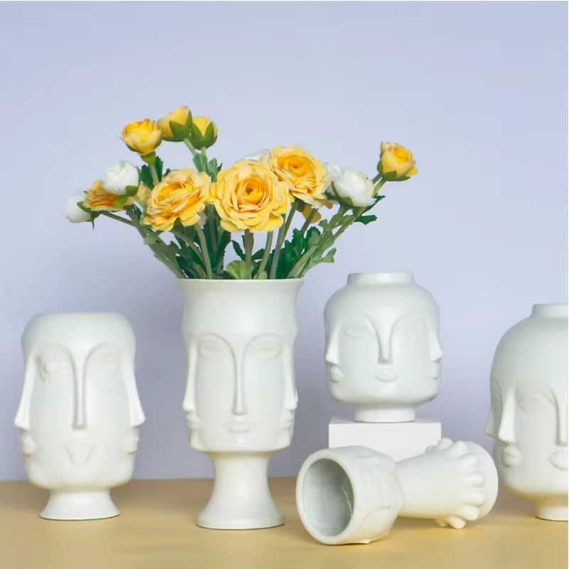 Scandinavian White Ceramic Vase Decoration Home Decoration Crafts Modern Interior Decoration Countertop Vase Art Face Shape Vase