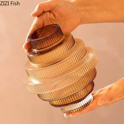 Creativity Amber Glass Vase Hydroponics Flowers Pots Tower Shape Flower Arrangement Desk Decoration Floral Vase Modern Decor