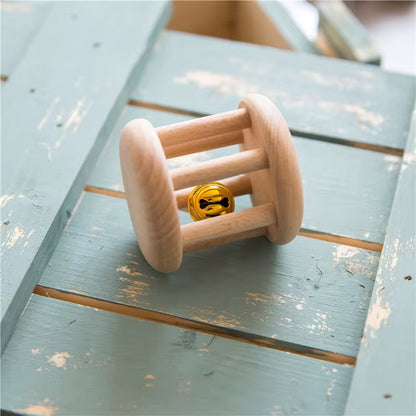 1Pc Baby Toy Beech Bear Hand Teething Baby Rattles Wood Ring Cartoon Car Play Gym Montessori Stroller Toy Educational Toys