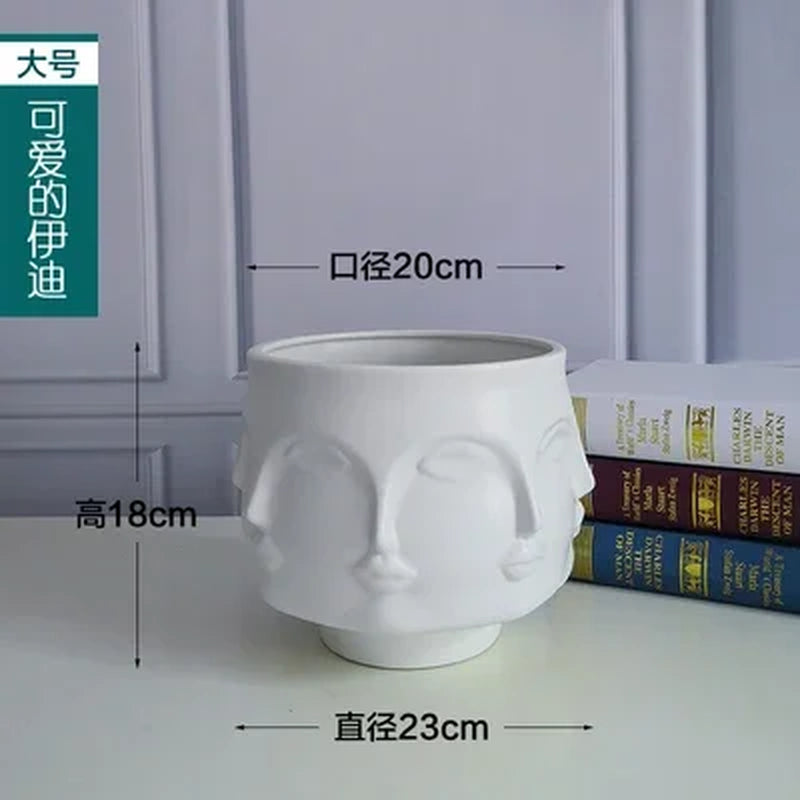 Scandinavian White Ceramic Vase Decoration Home Decoration Crafts Modern Interior Decoration Countertop Vase Art Face Shape Vase