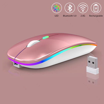 Wireless Mouse Bluetooth Rechargeable Mouse Ultra-Thin Silent LED Colorful Backlit Gaming Mouse for Ipad Computer Laptop PC
