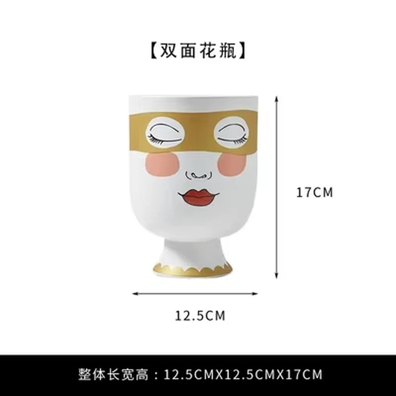 Scandinavian White Ceramic Vase Decoration Home Decoration Crafts Modern Interior Decoration Countertop Vase Art Face Shape Vase