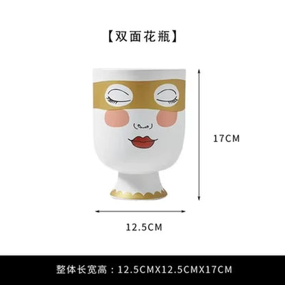 Scandinavian White Ceramic Vase Decoration Home Decoration Crafts Modern Interior Decoration Countertop Vase Art Face Shape Vase