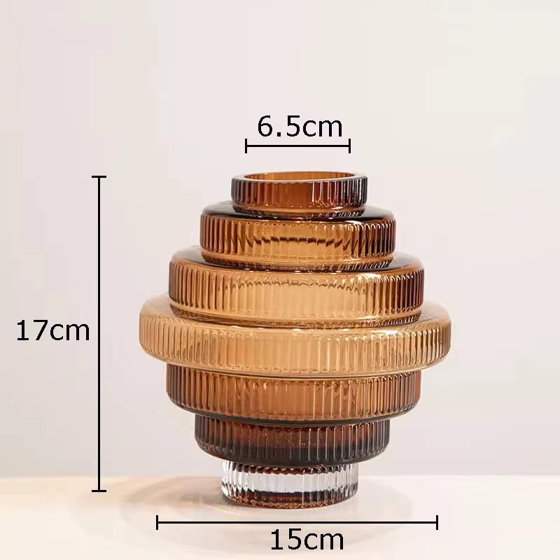 Creativity Amber Glass Vase Hydroponics Flowers Pots Tower Shape Flower Arrangement Desk Decoration Floral Vase Modern Decor