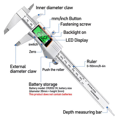 Stainless Steel Housing Digital Caliper 0-150Mm Measuring Tool