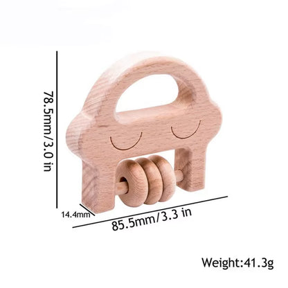 1Pc Baby Toy Beech Bear Hand Teething Baby Rattles Wood Ring Cartoon Car Play Gym Montessori Stroller Toy Educational Toys