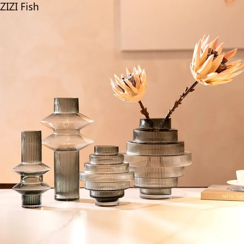 Creativity Amber Glass Vase Hydroponics Flowers Pots Tower Shape Flower Arrangement Desk Decoration Floral Vase Modern Decor