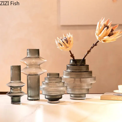 Creativity Amber Glass Vase Hydroponics Flowers Pots Tower Shape Flower Arrangement Desk Decoration Floral Vase Modern Decor